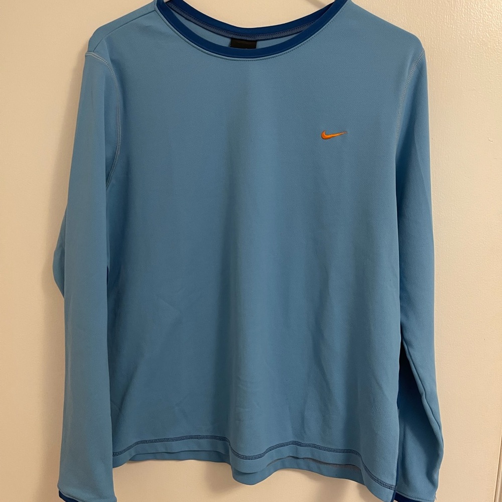 Nike Light Blue Long Sleeve Shirt with Orange Swoosh